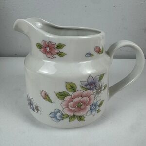 Vintage 1989 FTDA Floral Ceramic Pitcher Made in Japan Pastel Flower Creamer